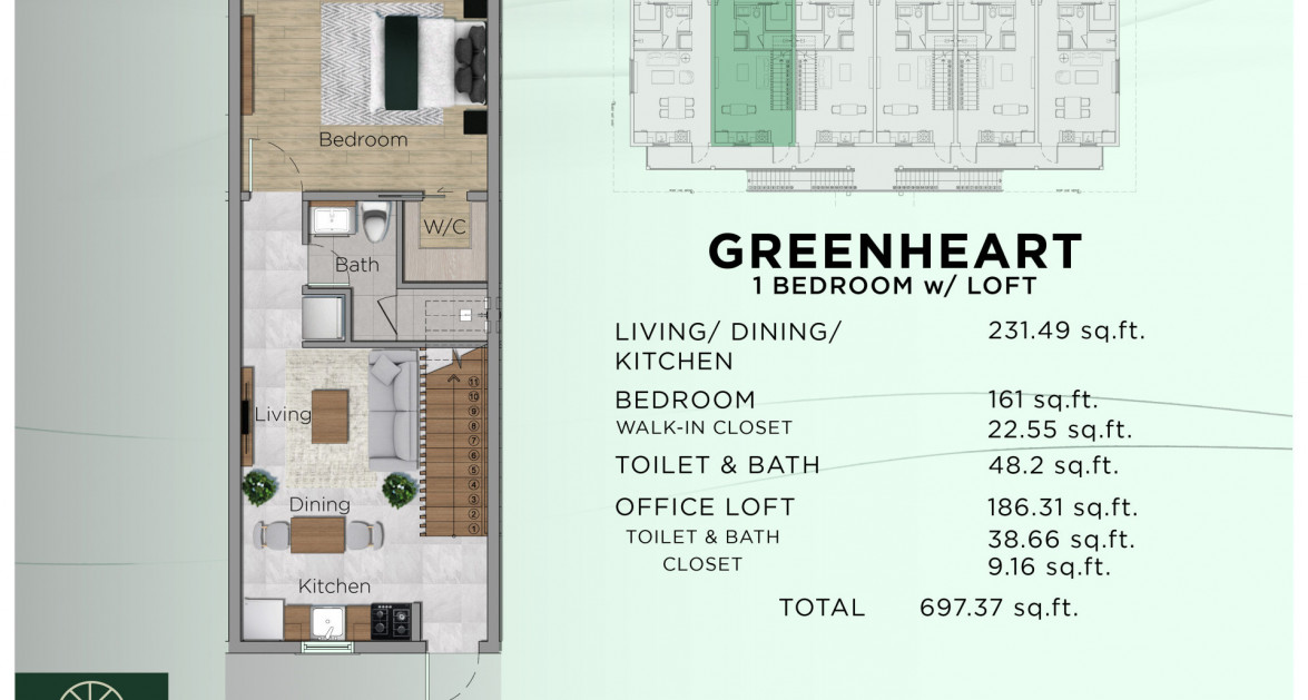 The Woodlands - 1 Bed w/ Loft (Greenheart Unit 2) - Image 4